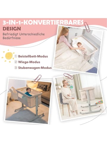 COSTWAY 3 in 1 Beistellbett in Beige