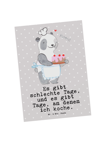 Mr. & Mrs. Panda Postkarte Bär Kochen mit Spruch in Grau Pastell