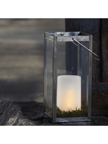 MARELIDA LED Windlicht auch für Laternen H: 14,5cm Timer gefrostet für Außen