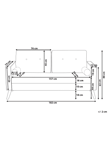 Beliani 2-Sitzer Sofa KALMAR in Blau/Braun - (W) 182 x (H) 88 x (L) 74 cm