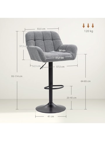HOMCOM Barhocker in Grau 57,5L x 52,5B x 114H cm