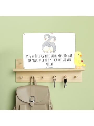 Mr. & Mrs. Panda Blechschild Pinguine Kuscheln mit Spruch in Weiß