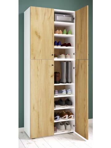 VCM XXL Holz Großer Schuhschrank Schuhkommode Lona 9 in Weiß / Honig-Eiche