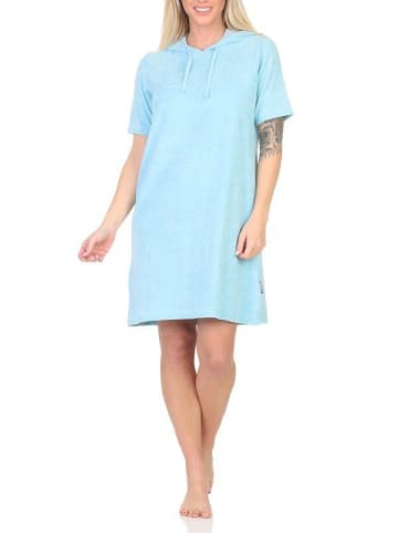NORMANN Kurzarm Frottee Nachthemd Beachwear in hellblau