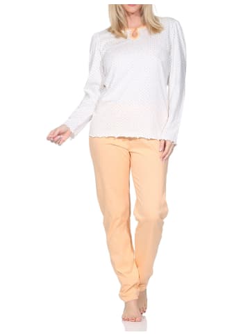 NORMANN Langarm Schlafanzug Pyjama Tupfen Punkte Optik in apricot