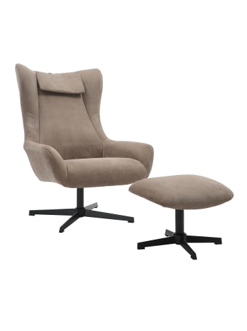 SalesFever Relaxsessel und Hocker mit Drehfunktion Metallgestell und Cord-Optik in Braun