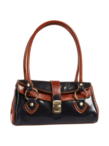 Toscanto Toscanto Schultertasche Leder dunkelblau, braun ca. 29cm