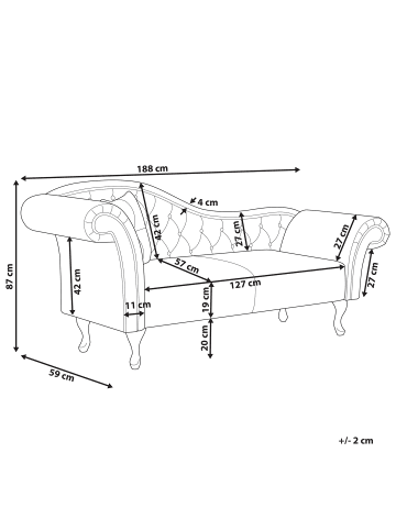 Beliani Chaiselongue LATTES in Blau - (W) 188 x (H) 87 x (L) 59 cm linksseitig