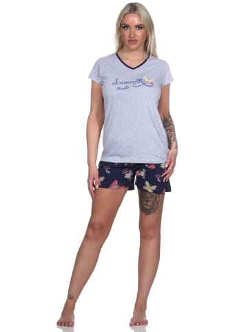 NORMANN kurzarm Shorty Schlafanzug Schmetterling - 79055 in grau