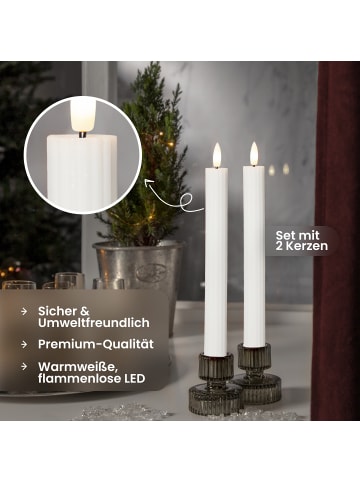 STAR Trading LED Stabkerze Flamme Stripe 2er-Set aus Wachs, weiß in Weiß