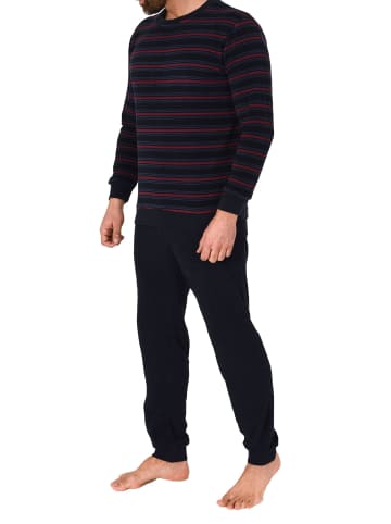 NORMANN langarm Frottee Schlafanzug Pyjama Bündchen - 82289 in marine/rot