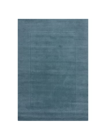 KADIMA DESIGN Wollteppich Uni-Design mit Bordüre, rutschfest, 100% Wolle Teppich in Blau