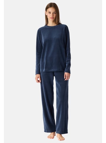 Schiesser Schlafanzug Casual Velour in Deep sea blue