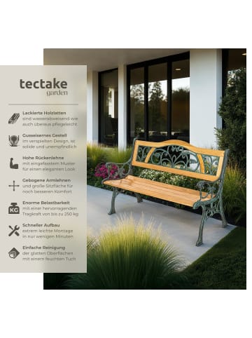 tectake Outdoor-Sitzbank, 124 x 60 x 83 cm, gefertigt aus Holz und Gusseisen