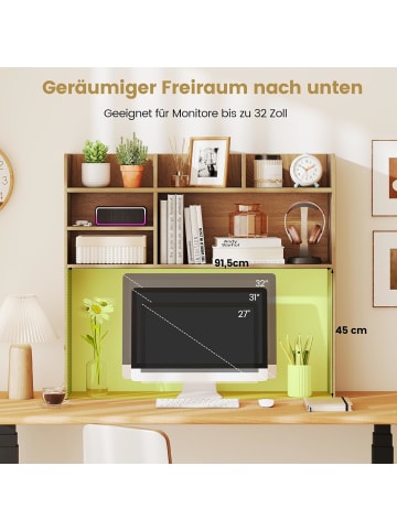 COSTWAY 3-stufiges Schreibtischregal in Hellbraun