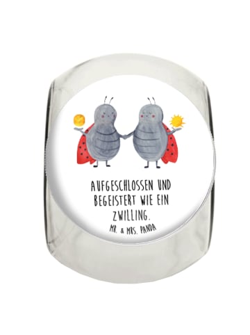 Mr. & Mrs. Panda Bonbonglas Sternzeichen Zwilling mit Spruch in Weiß