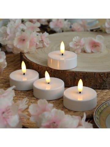 Adilina 4x LED Maxi Teelichter Kunststoff 3D Flamme D: 5,8cm weiß