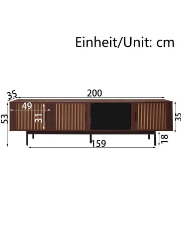 ABRIHOME LED TV-Schrank mit geschnitzter Oberfläche und Türen aus gehärtetem Glas