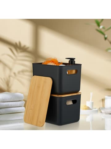 relaxdays 4 x Aufbewahrungsbox in Schwarz/ Natur – (B)26 x (H)16 x (T)17,5 cm