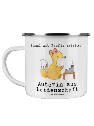 Mr. & Mrs. Panda Emaille Tasse Autorin Leidenschaft mit Spruch in Weiß