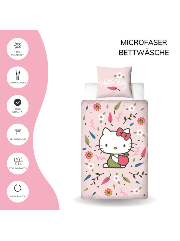 Pusheen Bettwäsche-Set Hello Kitty "Blütenzauber" in Rosa für Mädchen