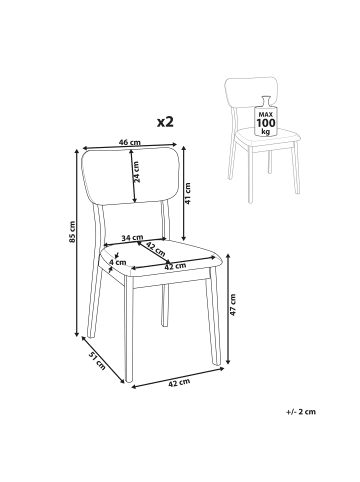 Beliani 2er-Set Esszimmerstuhl MINIER in Braun/Beige