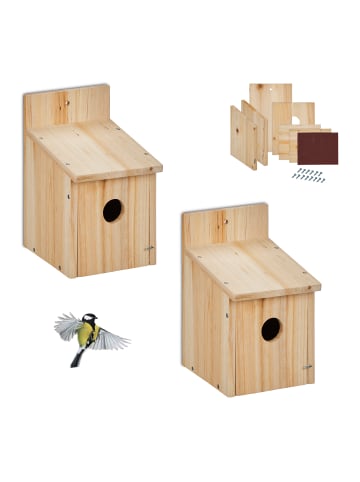 relaxdays 2 x Nistkasten-Bausatz in Natur - (B)14 x (H)23 x (T)18 cm