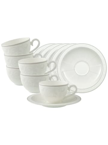 Villeroy & Boch 6er Set Kaffeetassen mit Untertassen Gray Pearl in Weiß 120 ml in weiß