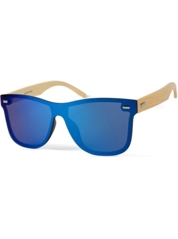styleBREAKER Nerd Sonnenbrille in Hellbraun / Blau verspiegelt