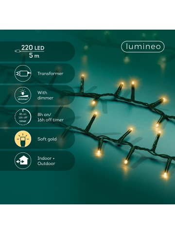 LUMINEO Lichterkette COMPACT 220 LED 5 m, grünes Kabel in Soft Gold