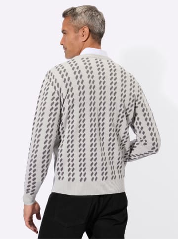 Sieh an! V-Pullover in hellgrau-anthrazit