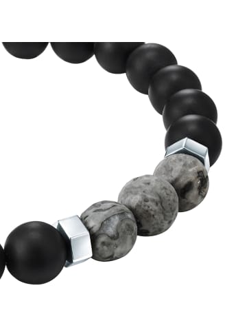 True Rebels Armband Edelstahl Achat in schwarz