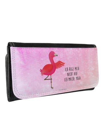Mr. & Mrs. Panda Brieftasche Damen Flamingo Yoga mit Spruch in Aquarell Pink