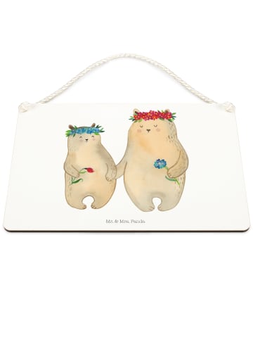 Mr. & Mrs. Panda Schild Bären mit Blumenkranz ohne Spruch in Weiß