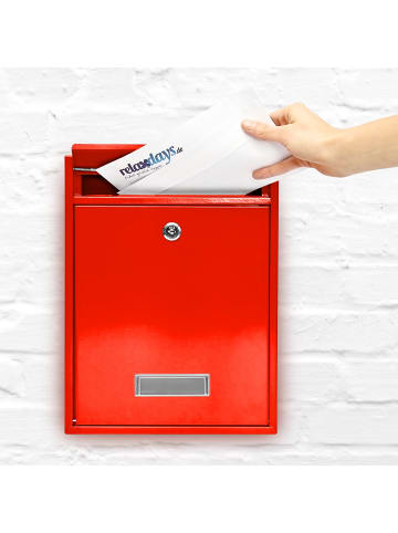 relaxdays Briefkasten in Rot - (B)35 x (H)26,5 x (T)8,5 cm