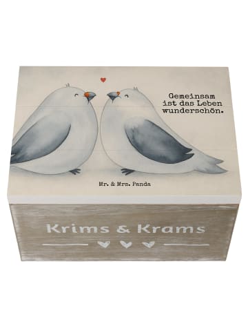 Mr. & Mrs. Panda Truhe Tauben Liebe Design mit Spruch in Weiß