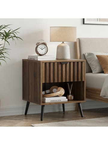 ABRIHOME Nachttisch in Walnuss 45x40x53 cm mit 1 Schublade für Schlafzimmer