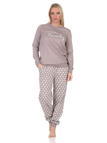 NORMANN Langarm Kuschel Interlock Schlafanzug Langarm Tupfen Optik - 87243 in grau
