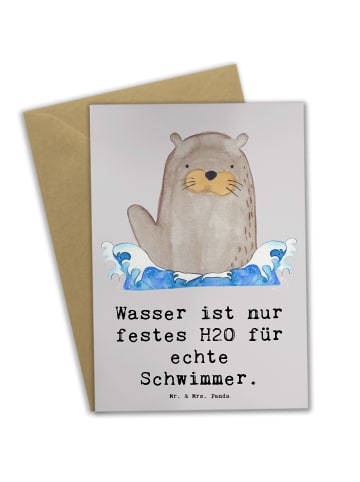 Mr. & Mrs. Panda Grußkarte Schwimmen Abenteuer mit Spruch in Grau Pastell