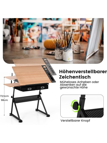 COSTWAY Zeichentisch mit Hocker in Beige