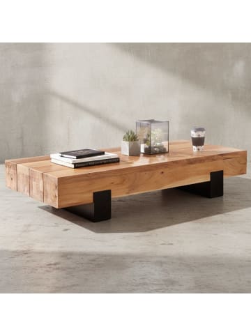 KADIMA DESIGN Couchtisch Industrie-Stil, Akazienholz & Schwarz Metall, 130x25x59 cm