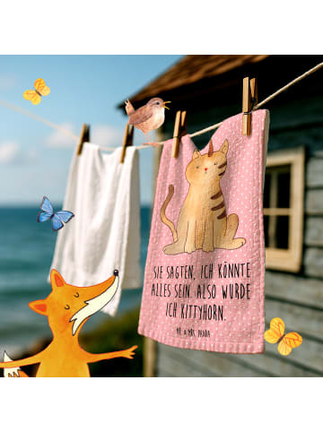 Mr. & Mrs. Panda Handtuch Einhorn Katze mit Spruch in Rot Pastell