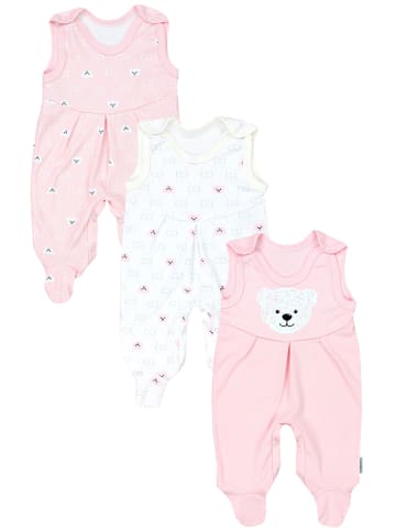 TupTam Baby Mädchen Strampler mit Fuß 3er Pack in rosa/weiß