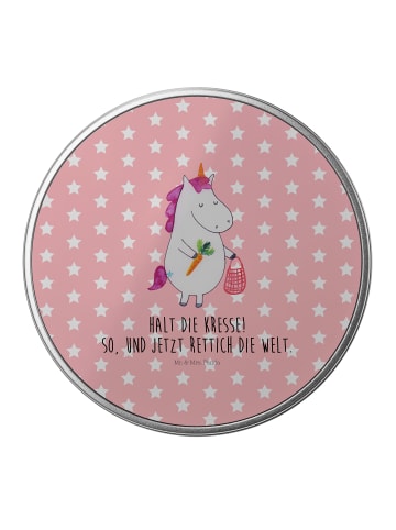 Mr. & Mrs. Panda Blechdose rund Einhorn Gemüse mit Spruch in Rot Pastell