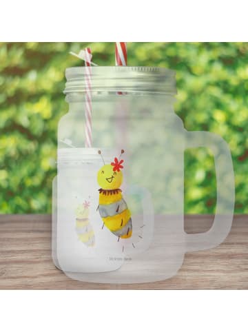 Mr. & Mrs. Panda Trinkglas Mason Jar Biene Blume ohne Spruch in Transparent