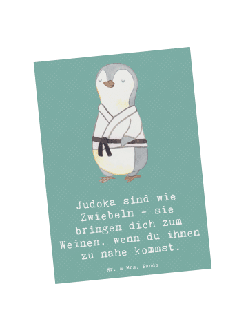 Mr. & Mrs. Panda Postkarte Judo Zwiebel mit Spruch in Meeresbrise