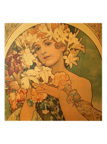 WALLART Leinwandbild Gold - Alfons Mucha - Blume in Pastell