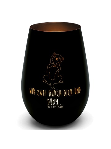 Mr. & Mrs. Panda Gold Windlicht Hund Streicheln mit Spruch in Schwarz