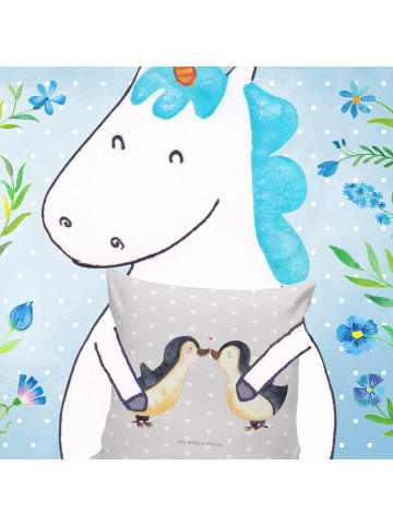 Mr. & Mrs. Panda Kissen Pinguin Liebe ohne Spruch in Grau Pastell