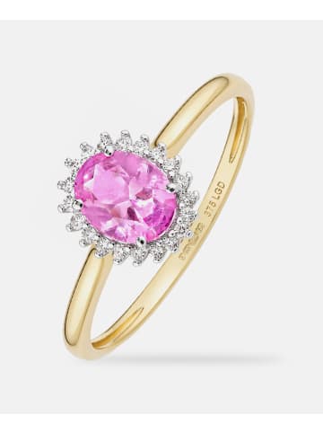 Diamant L'éternel Ring, mit synth. Saphir, 375 Gelbgold